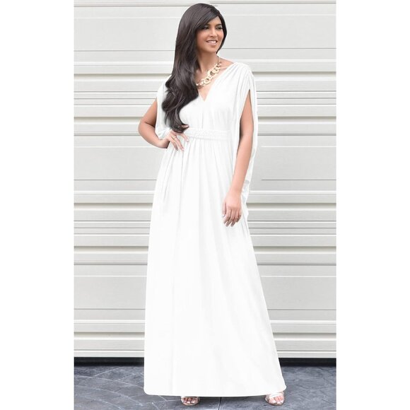 Women's Plus Size Maxi Dress Summer V-Neck Flowy Sleeveless Gown - Picture 2 of 5